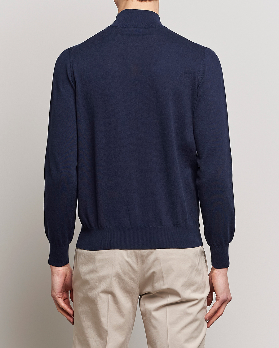 Herren | Pullover | Canali | Cotton Full Zip Sweater Navy