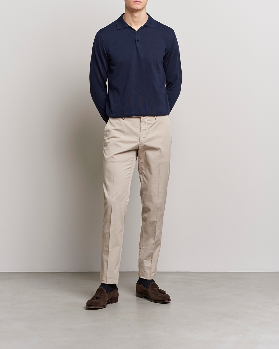 Herren | Pullover | Canali | Cotton Long Sleeve Polo Navy
