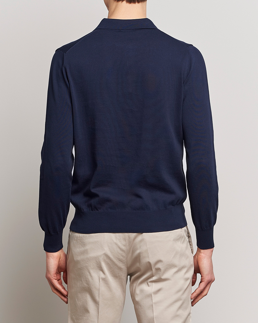 Herren | Pullover | Canali | Cotton Long Sleeve Polo Navy