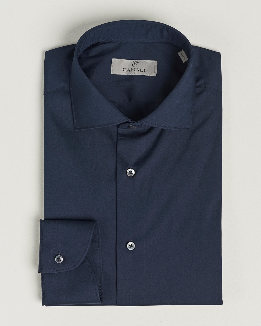Herren | Hemden | Canali | Slim Fit Cotton/Stretch Shirt Navy