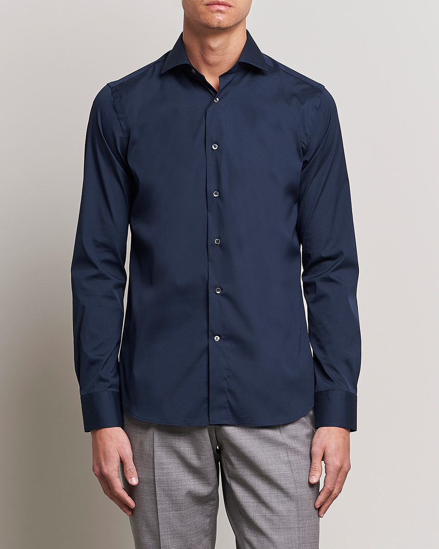 Herren | Hemden | Canali | Slim Fit Cotton/Stretch Shirt Navy