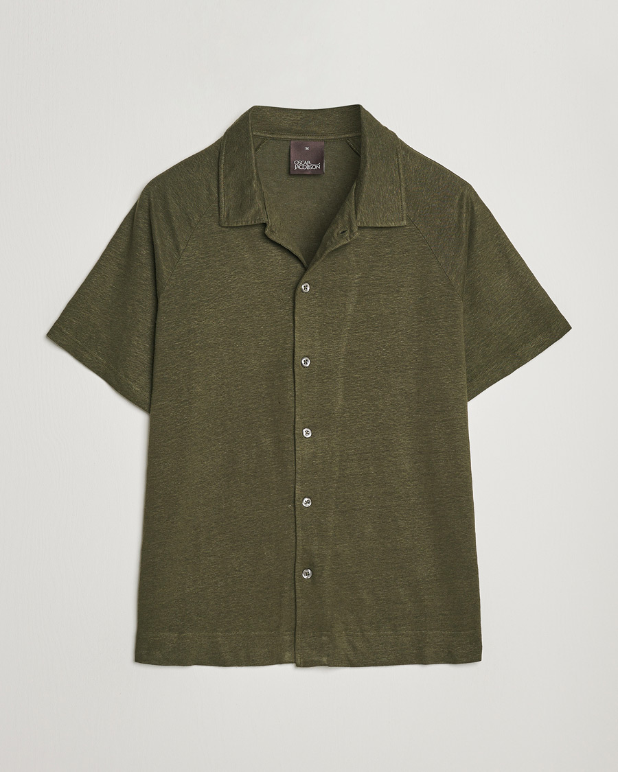 Herren | Poloshirts | Oscar Jacobson | Albin Short Sleeve Linen Polo Olive