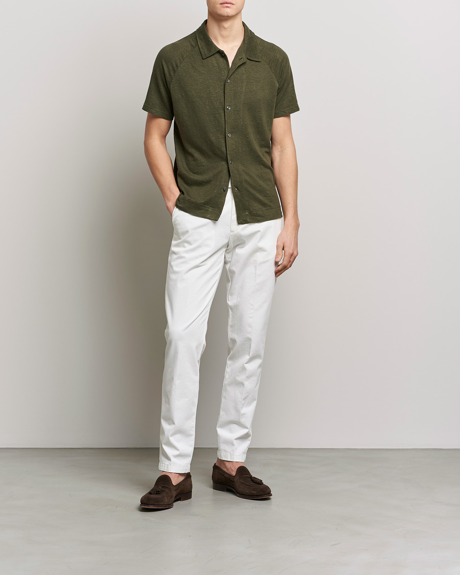 Herren | Poloshirts | Oscar Jacobson | Albin Short Sleeve Linen Polo Olive