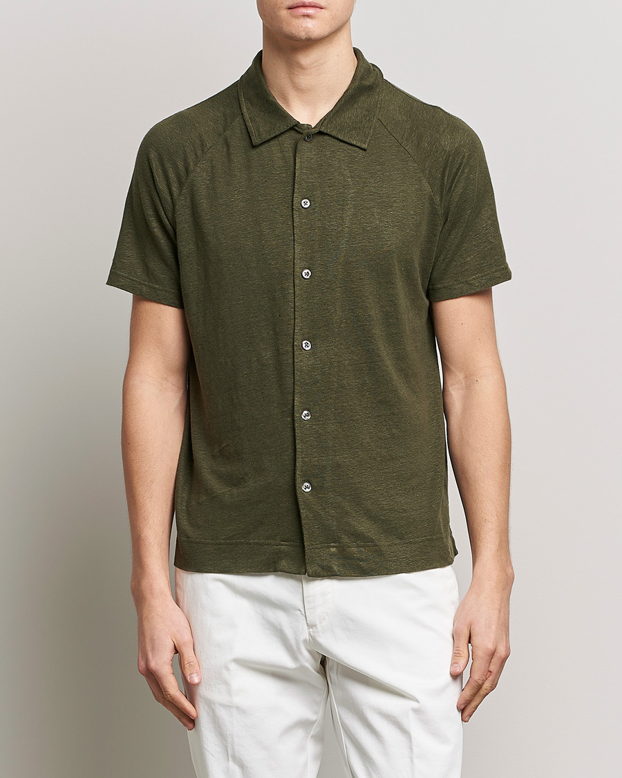Herren | Poloshirts | Oscar Jacobson | Albin Short Sleeve Linen Polo Olive