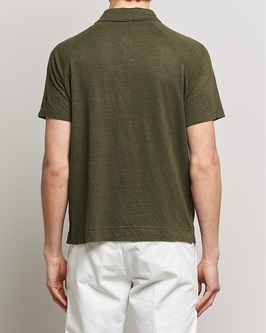 Herren | Poloshirts | Oscar Jacobson | Albin Short Sleeve Linen Polo Olive
