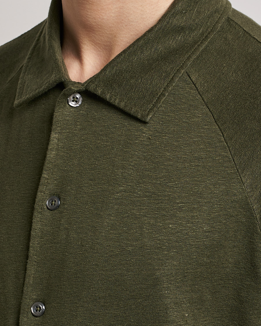 Herren | Poloshirts | Oscar Jacobson | Albin Short Sleeve Linen Polo Olive