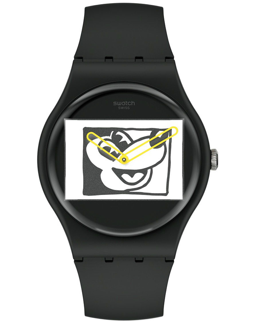 Herren | Swatch Swatch x Keith Haring Mickey Blanc sur Noir | Swatch | x Keith Haring Mickey Blanc sur Noir