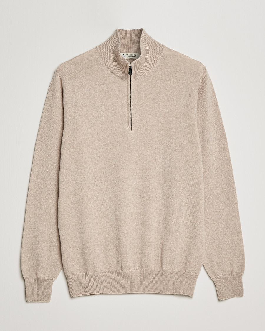 Herren | Pullover | Piacenza Cashmere | Cashmere Half Zip Sweater Beige