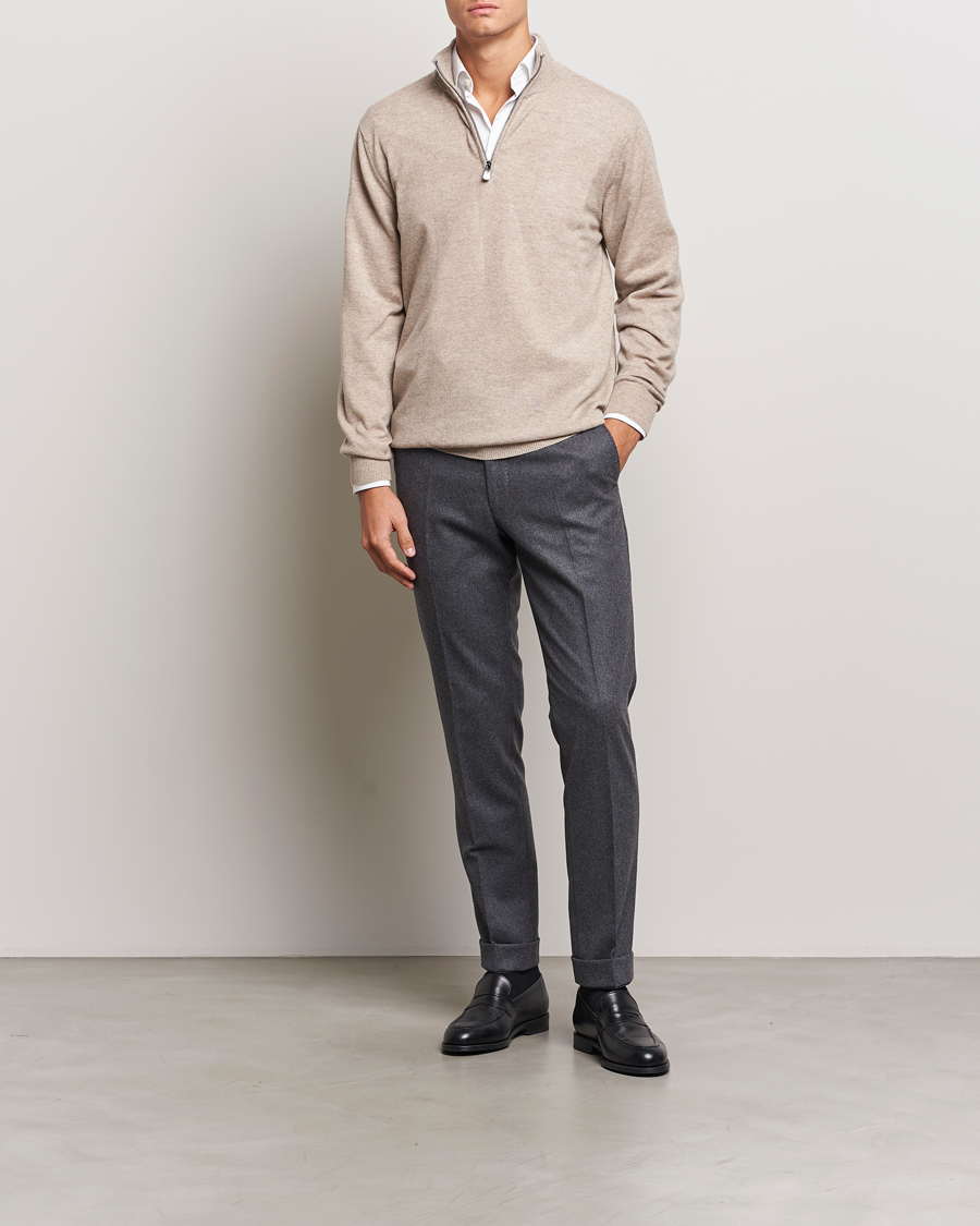 Herren | Pullover | Piacenza Cashmere | Cashmere Half Zip Sweater Beige