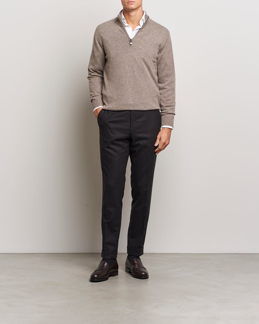 Herren | Pullover | Piacenza Cashmere | Cashmere Half Zip Sweater Brown
