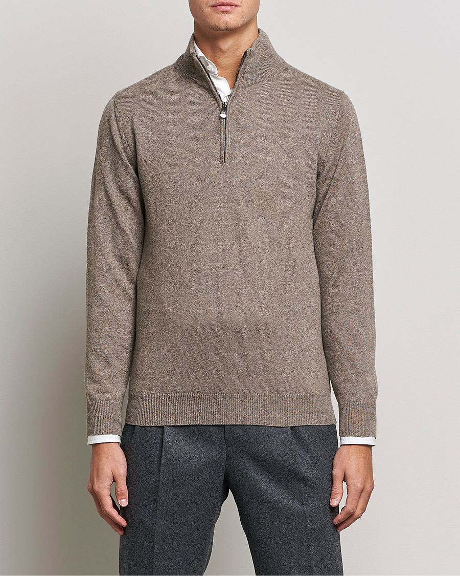 Herren | Kleidung | Piacenza Cashmere | Cashmere Half Zip Sweater Brown