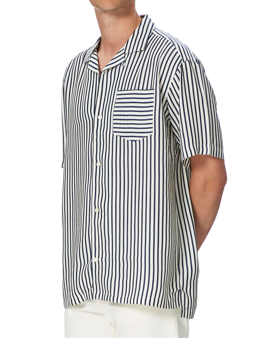 Herren | Hemden | Gant | Rel Stripe Camp Collar Short Sleeve Shirt White/Blue