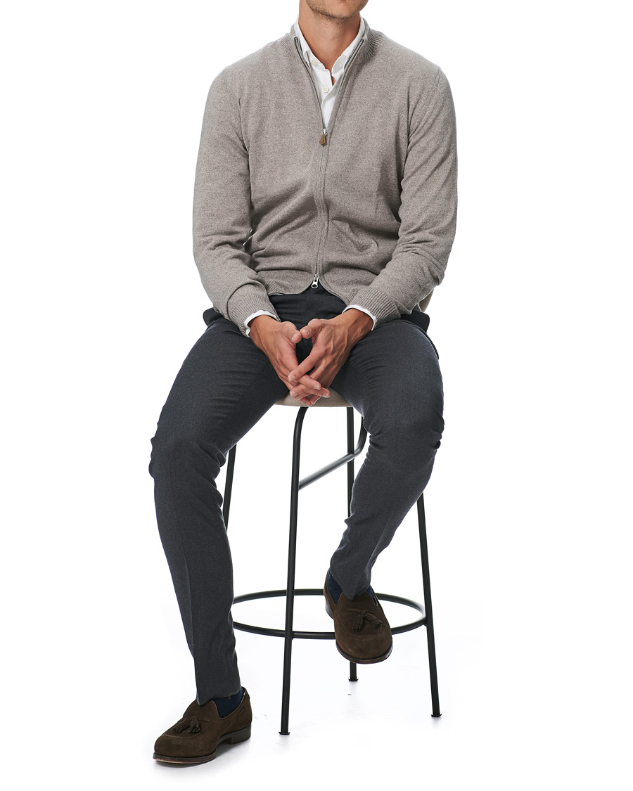 Herren | Pullover | Stenströms | Merino Full Zip Greige