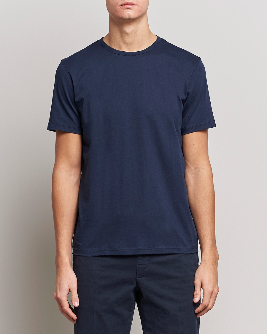 Herren | Kurzarm T-Shirt | Stenströms | Solid Cotton T-Shirt Navy