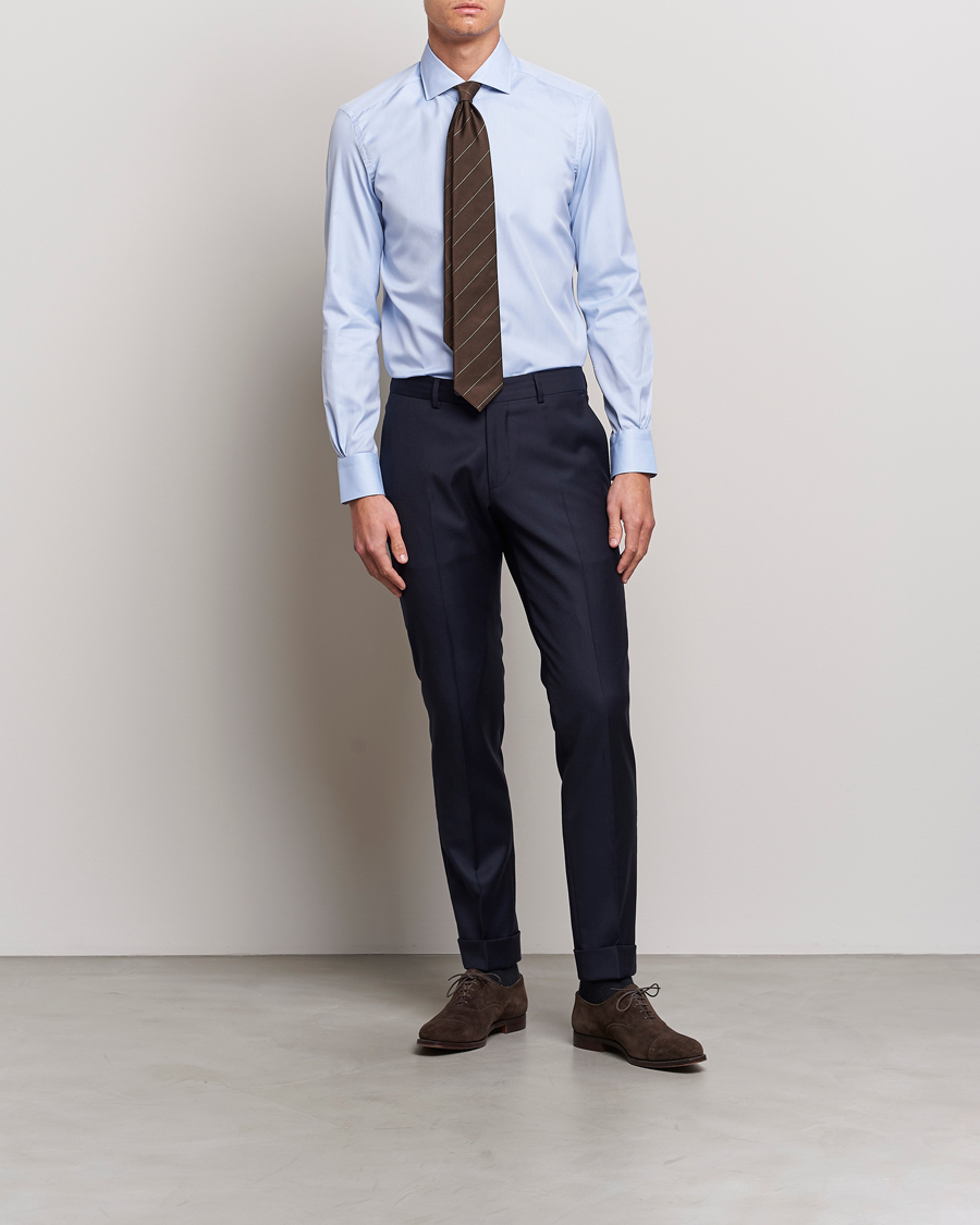 Herren | Hemden | Mazzarelli | Soft Cotton Cut Away Shirt Light Blue