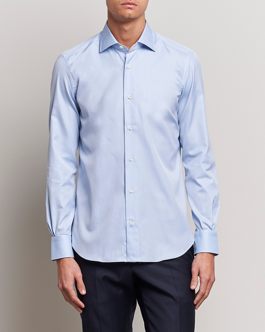 Herren | Italian Department | Mazzarelli | Soft Cotton Cut Away Shirt Light Blue