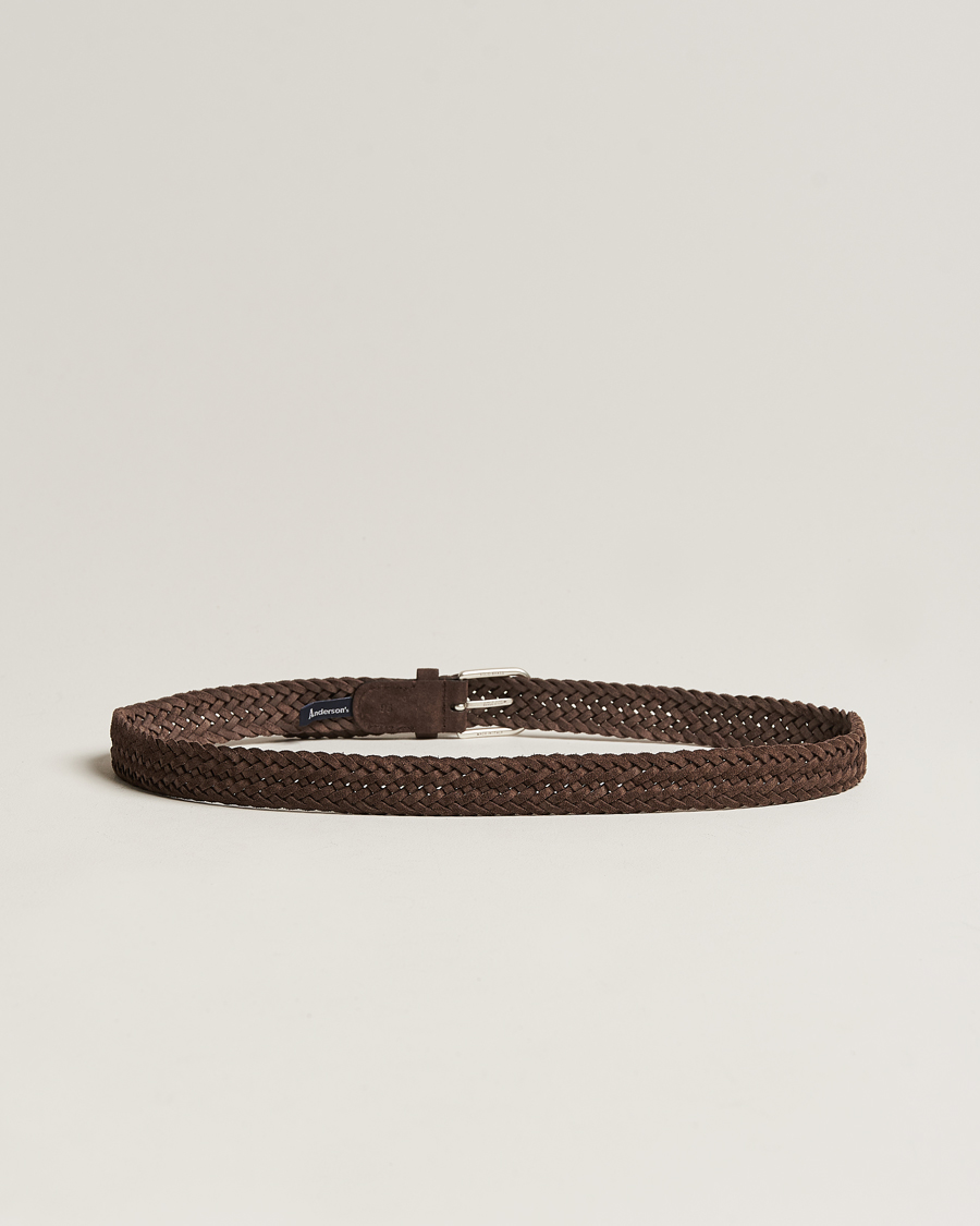 Herren | Anderson's | Anderson's | Woven Suede Belt 3 cm Dark Brown