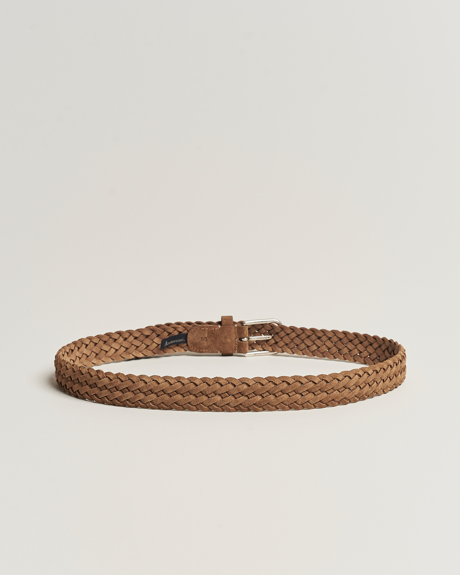 Men | Accessories | Anderson\'s | Woven Suede Belt 3 cm Light Brown