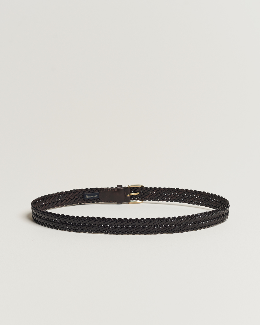 Men | Belts | Anderson\'s | Woven Leather Belt 3 cm Dark Brown