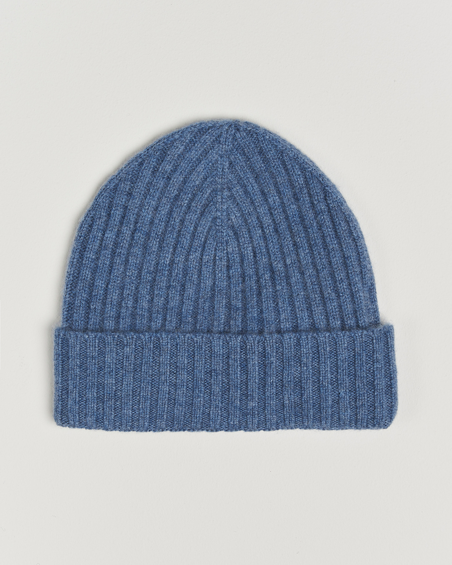 Herren | Amanda Christensen Rib Knitted Cashmere Cap Blue Melange | Amanda Christensen | Rib Knitted Cashmere Cap Blue Melange