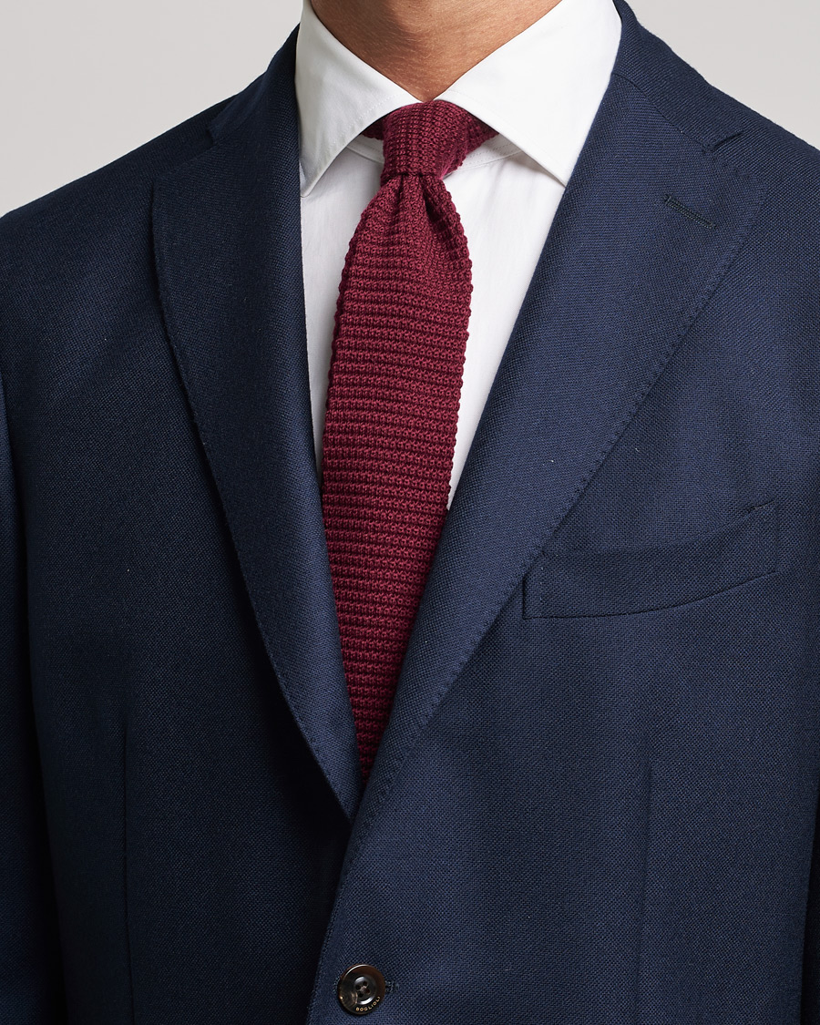 Herren | Amanda Christensen Wool Knitted 6cm Tie Wine | Amanda Christensen | Wool Knitted 6cm Tie Wine