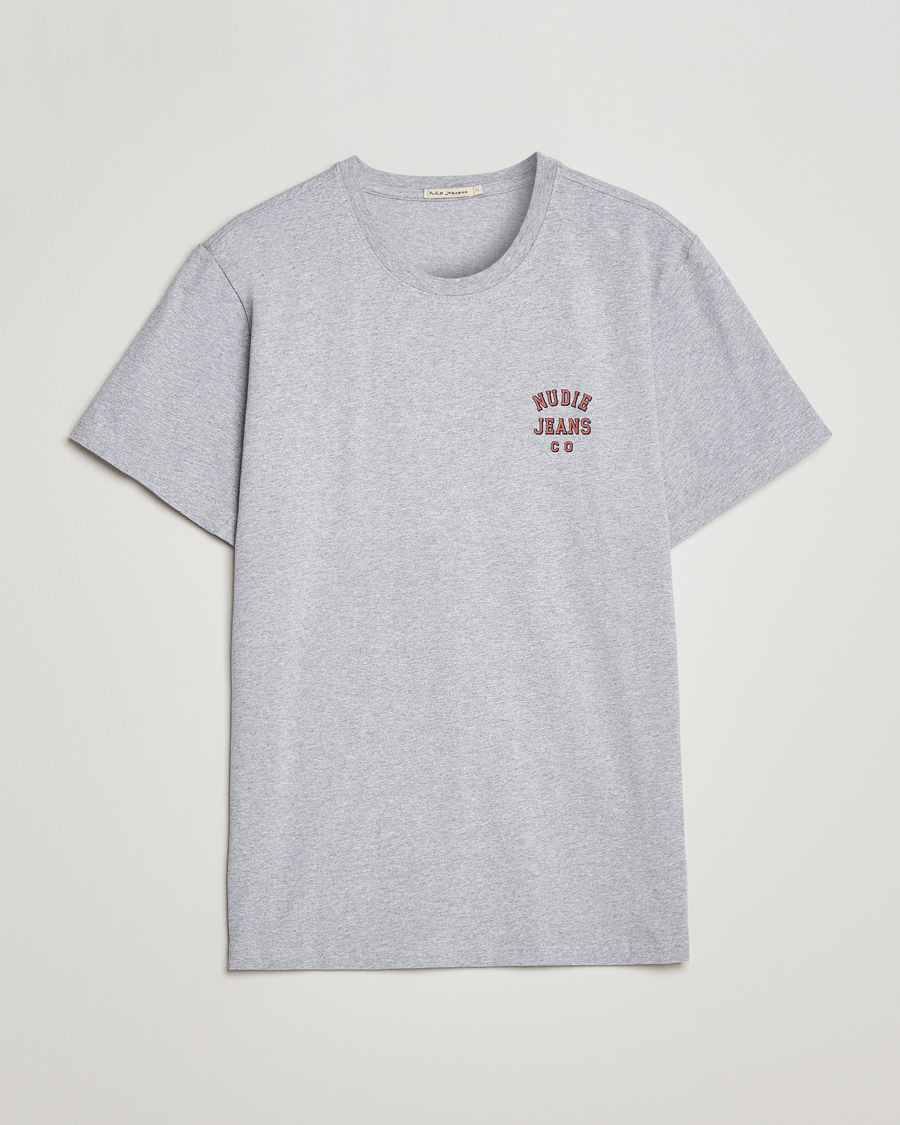 Herren | T-Shirts | Nudie Jeans | Roy Logo Crew Neck Tee Grey melange