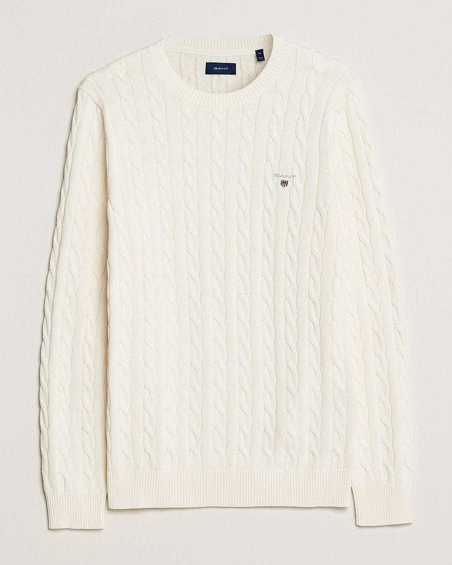 Herren | Pullover | GANT | Cotton Cable Crew Neck Pullover Cream