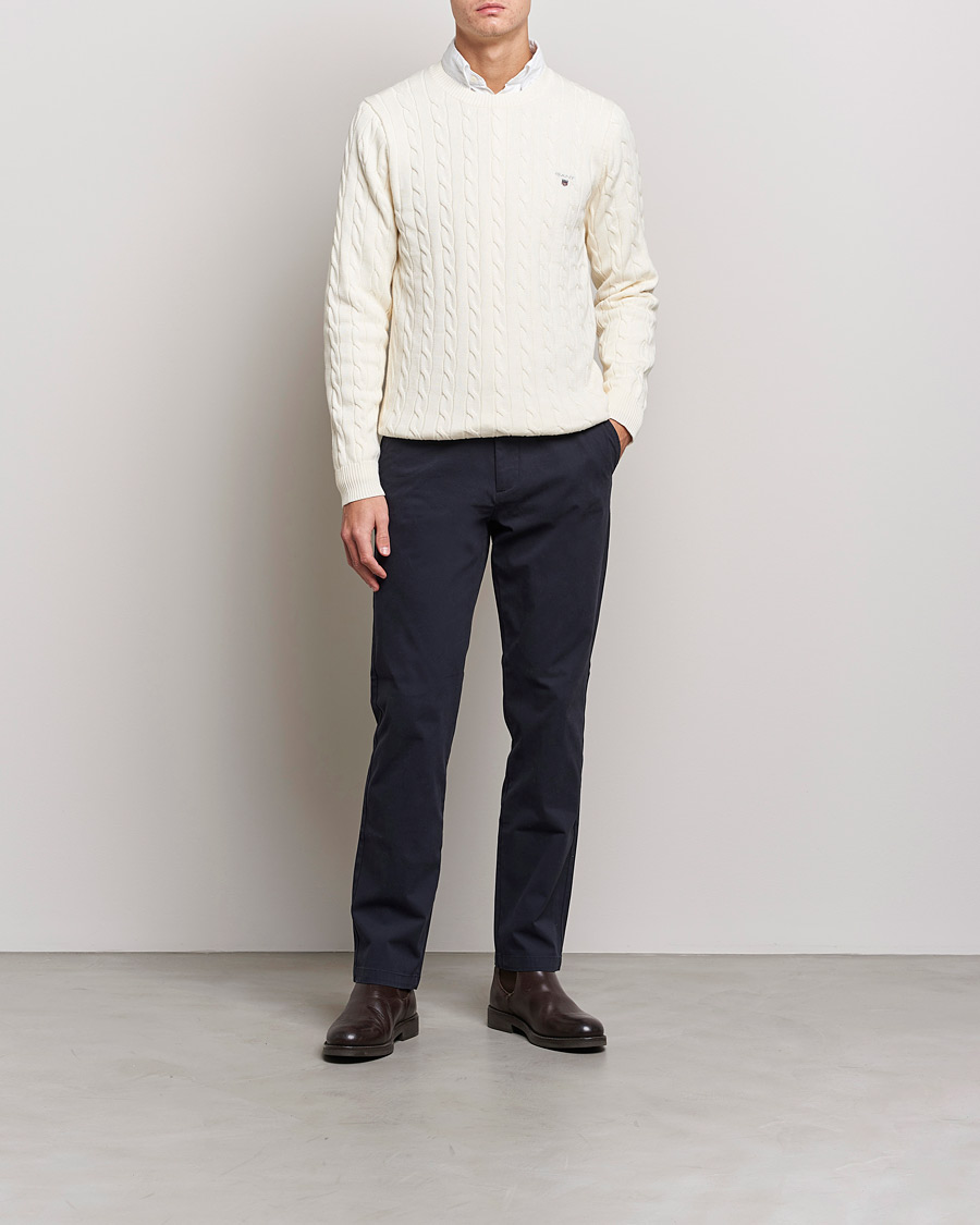 Herren | Pullover | GANT | Cotton Cable Crew Neck Pullover Cream