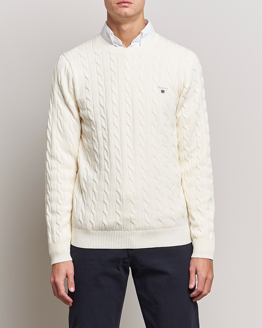 Herren | Pullover | GANT | Cotton Cable Crew Neck Pullover Cream