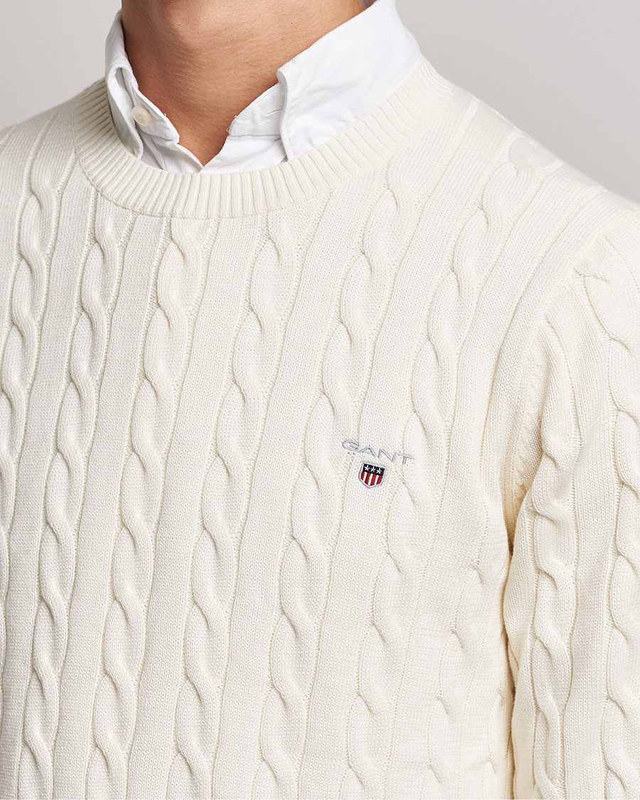 Herren | Pullover | GANT | Cotton Cable Crew Neck Pullover Cream