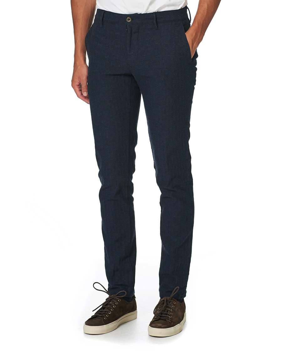 Herren | Hosen | Incotex | Slim Fit Cotton/Wool Herringbone Slacks Navy