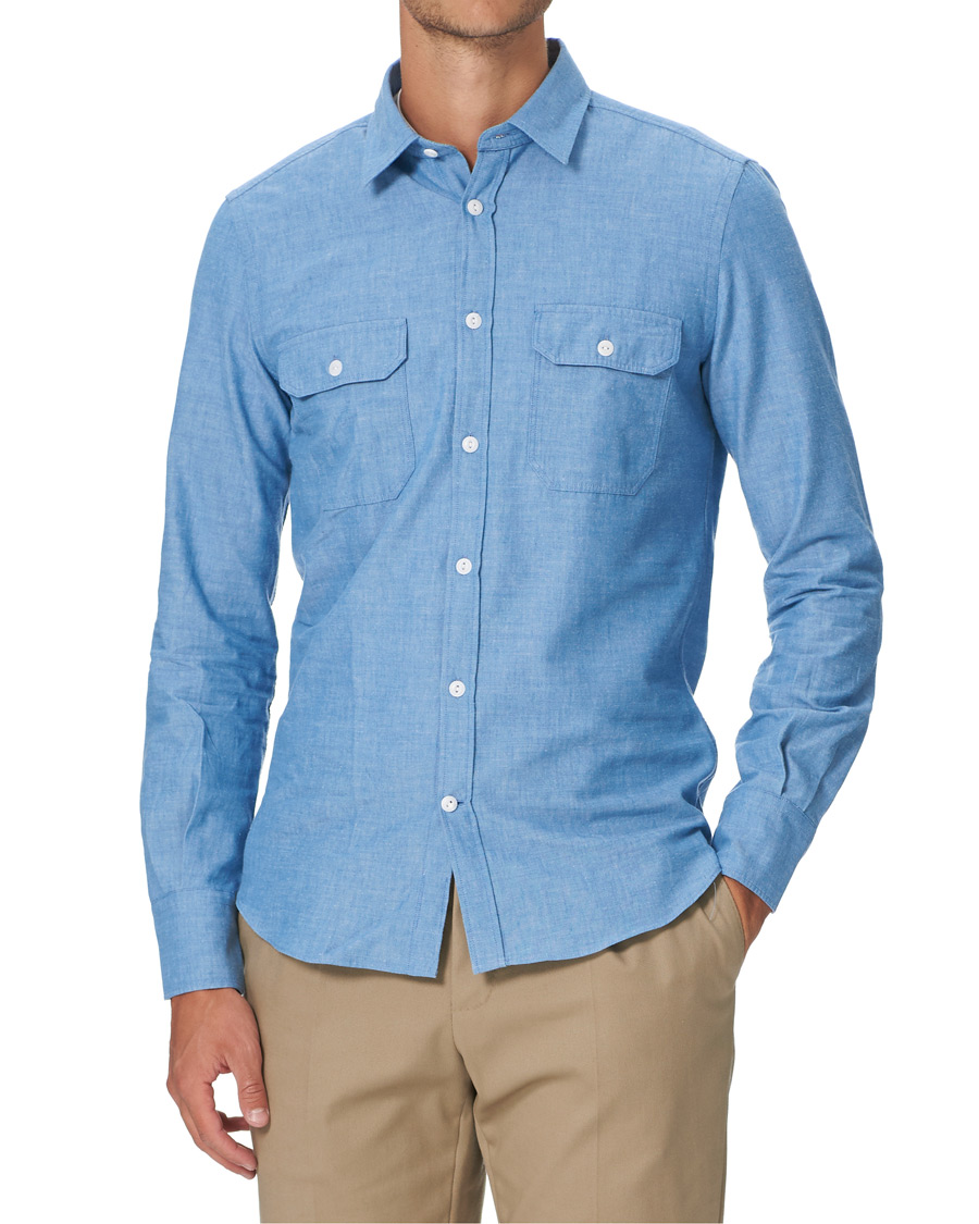 Herren | Hemden | Slowear | Winter Chambray Double Pocket Shirt Light Blue