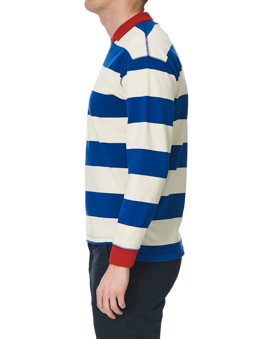 Herren | T-Shirts | Drake's | Mock Collar Long Sleeve Tee Blue/White