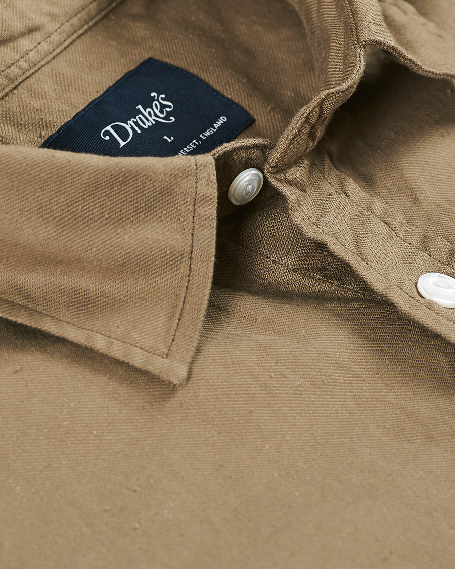 Herren | Hemden | Drake's | Two Pocket Cotton Work Shirt Khaki
