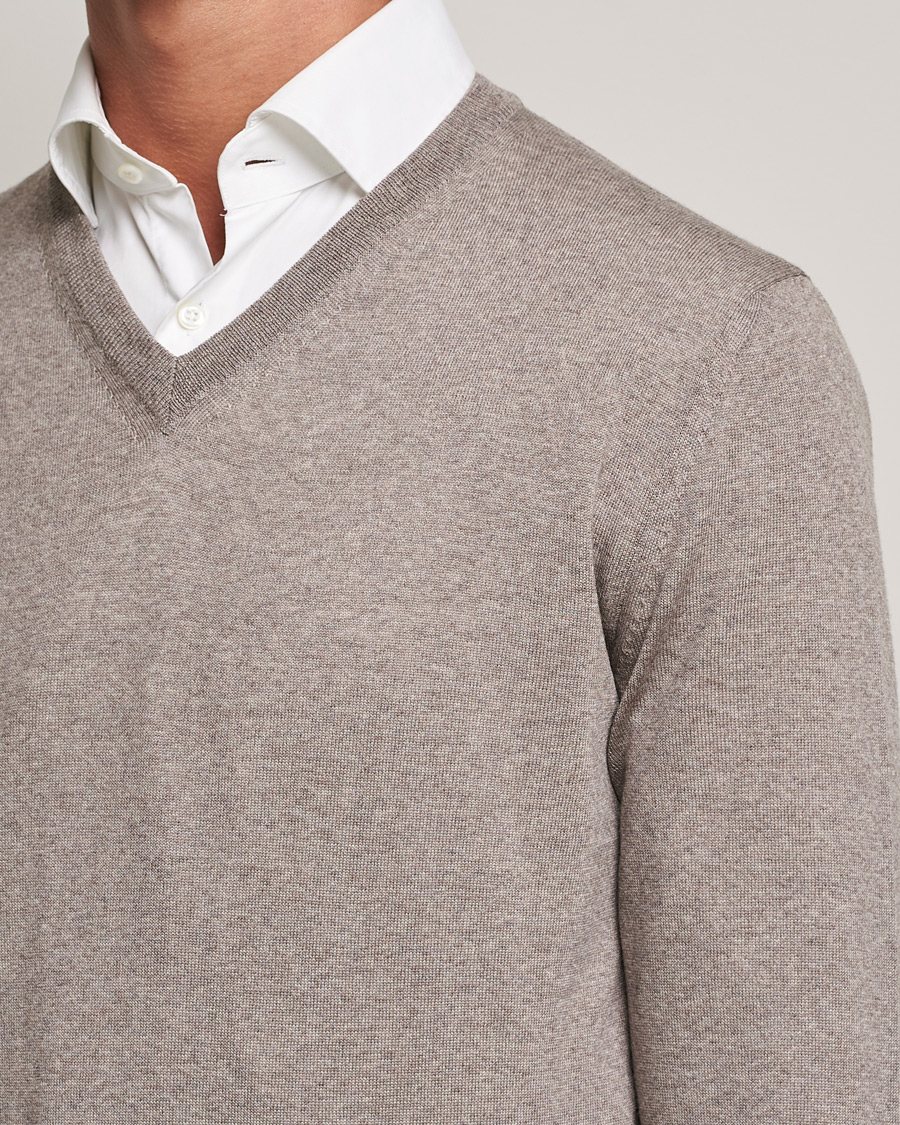Herren | Pullover | Canali | Merino Wool V-Neck Taupe