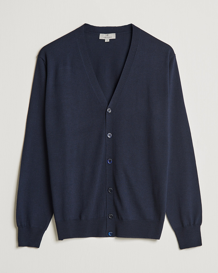 Herren | Pullover | Canali | Merino Wool Cardigan Navy