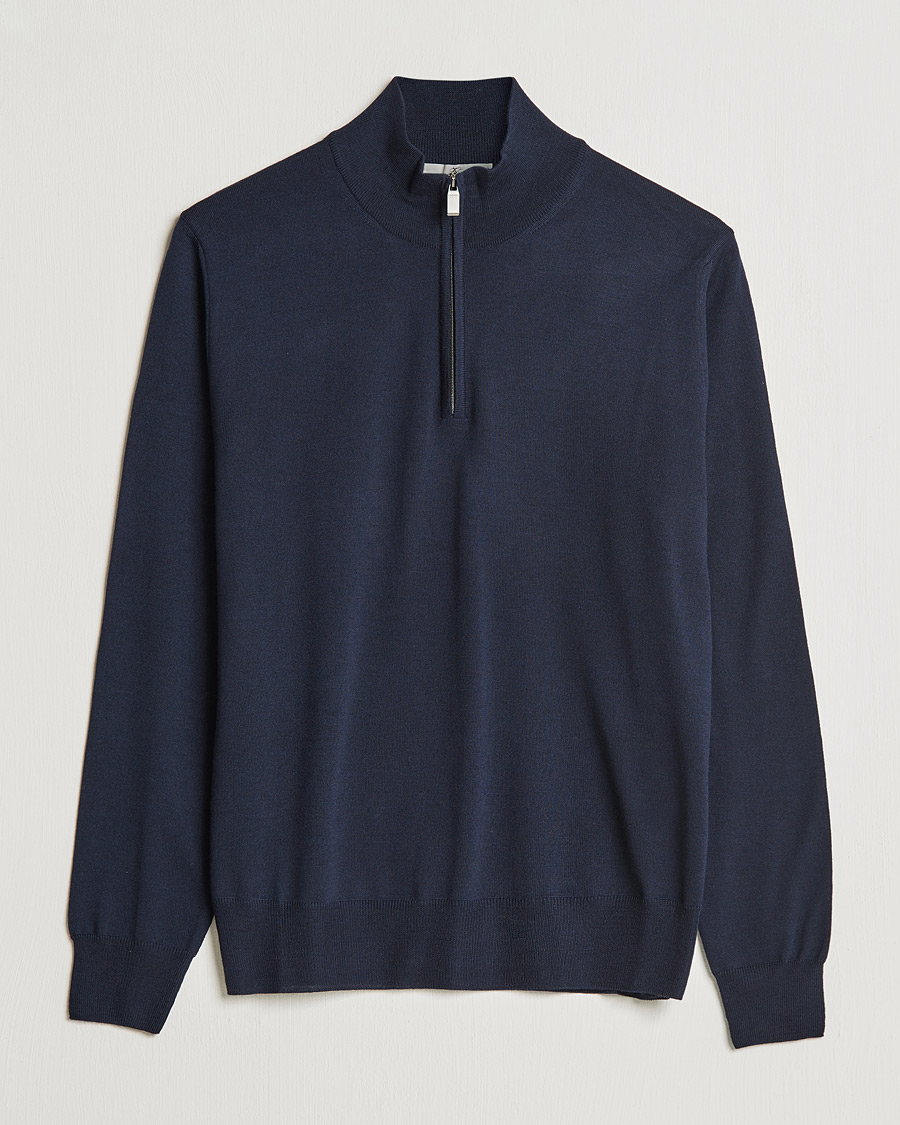 Herren | Pullover | Canali | Merino Wool Half Zip Navy