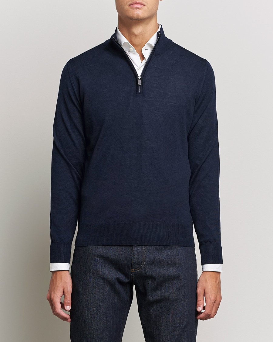 Herren | Pullover | Canali | Merino Wool Half Zip Navy