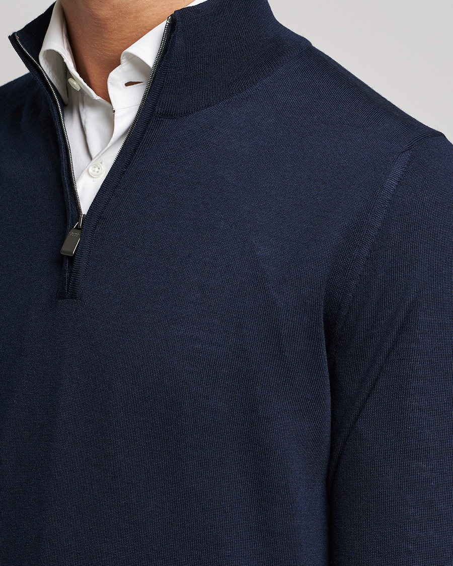 Herren | Pullover | Canali | Merino Wool Half Zip Navy