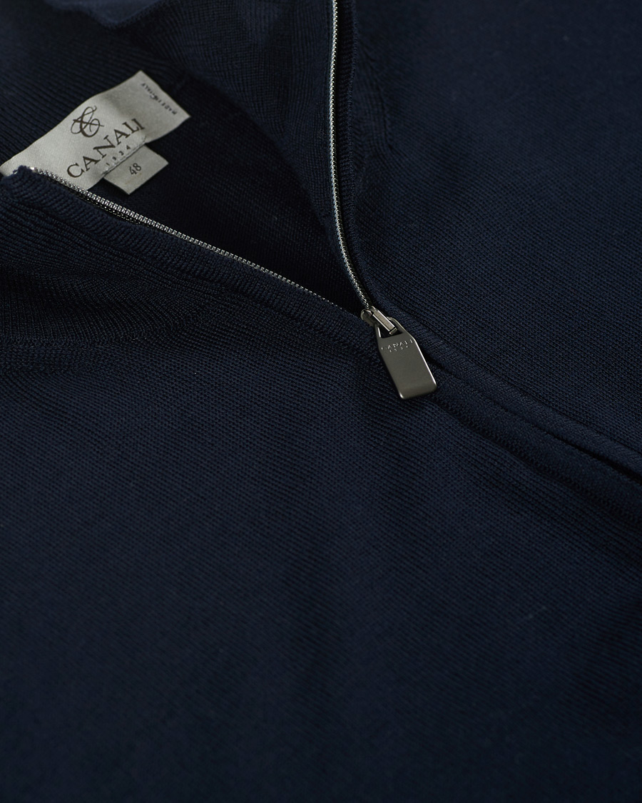 Herren | Pullover | Canali | Merino Wool Half Zip Navy