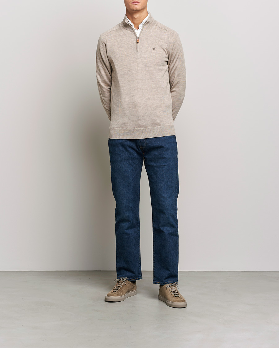 Herren | Pullover | Morris | John Merino Half Zip Khaki