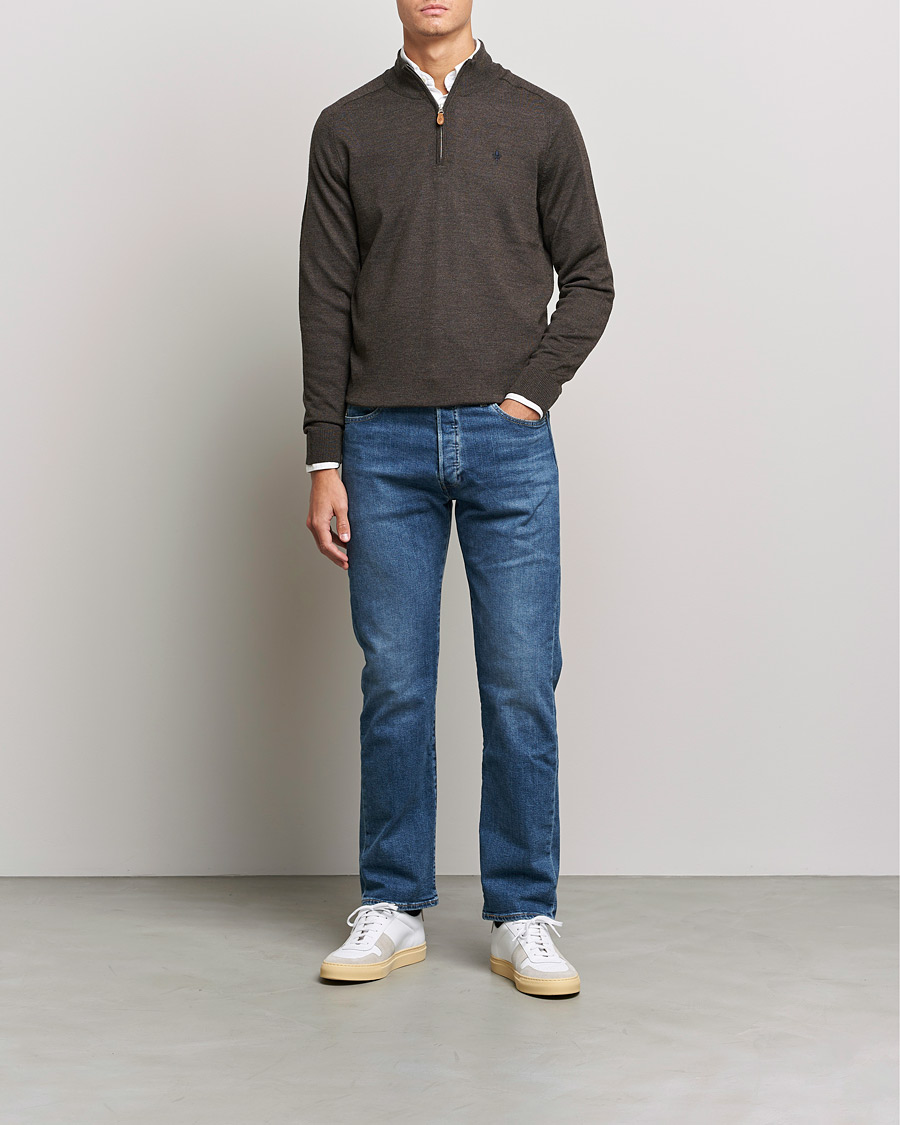 Herren | Pullover | Morris | John Merino Half Zip Dark Brown
