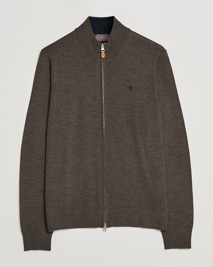 Herren | Pullover | Morris | Merino Full Zip Cardigan Dark Brown