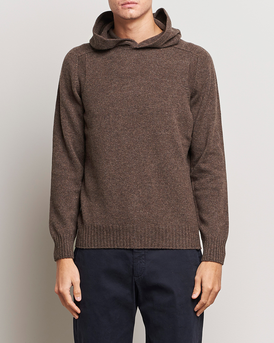 Herren | Pullover | Gran Sasso | Wool Hoodie Brown Melange