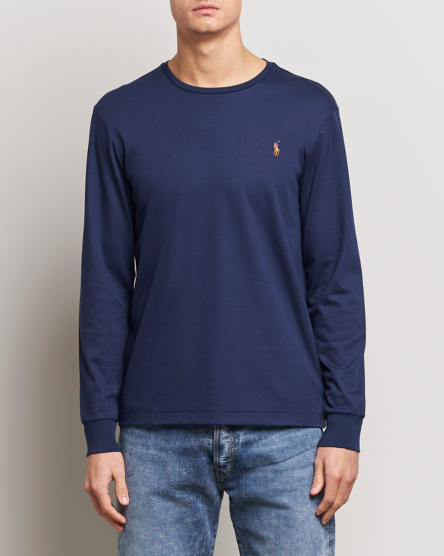 Herren | T-Shirts | Polo Ralph Lauren | Luxury Pima Cotton Long Sleeve T-Shirt Refined Navy