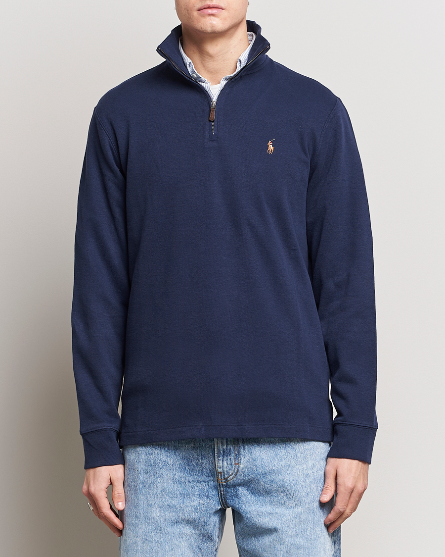 Men | Sweaters & Knitwear | Polo Ralph Lauren | Double Knit Jaquard Half Zip Sweater Cruise Navy