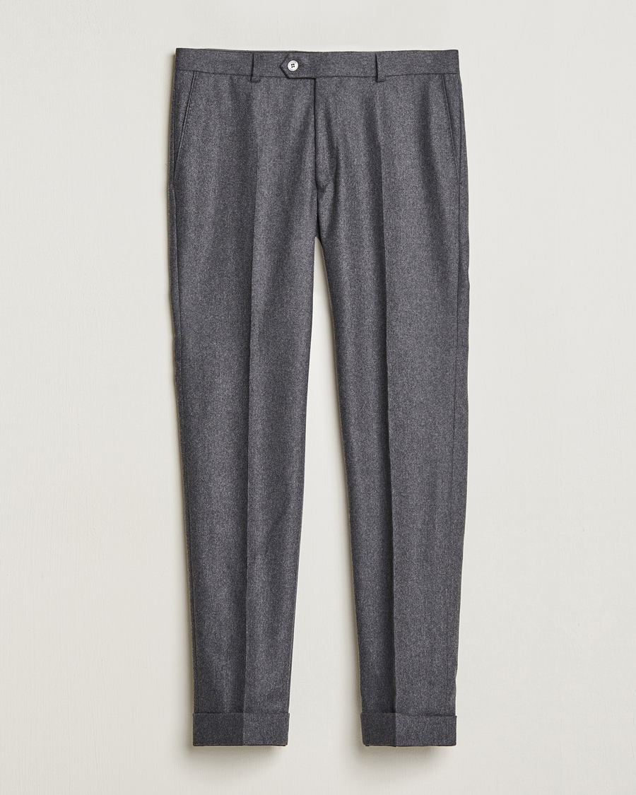 Herren | Hosen | Oscar Jacobson | Denz Turn Up Flannel Trousers Grey Melange