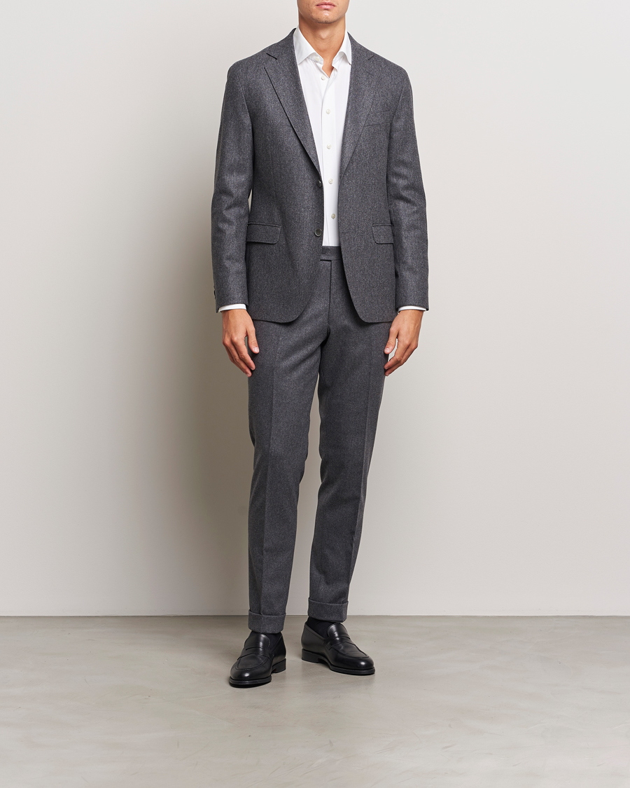 Herren | Hosen | Oscar Jacobson | Denz Turn Up Flannel Trousers Grey Melange