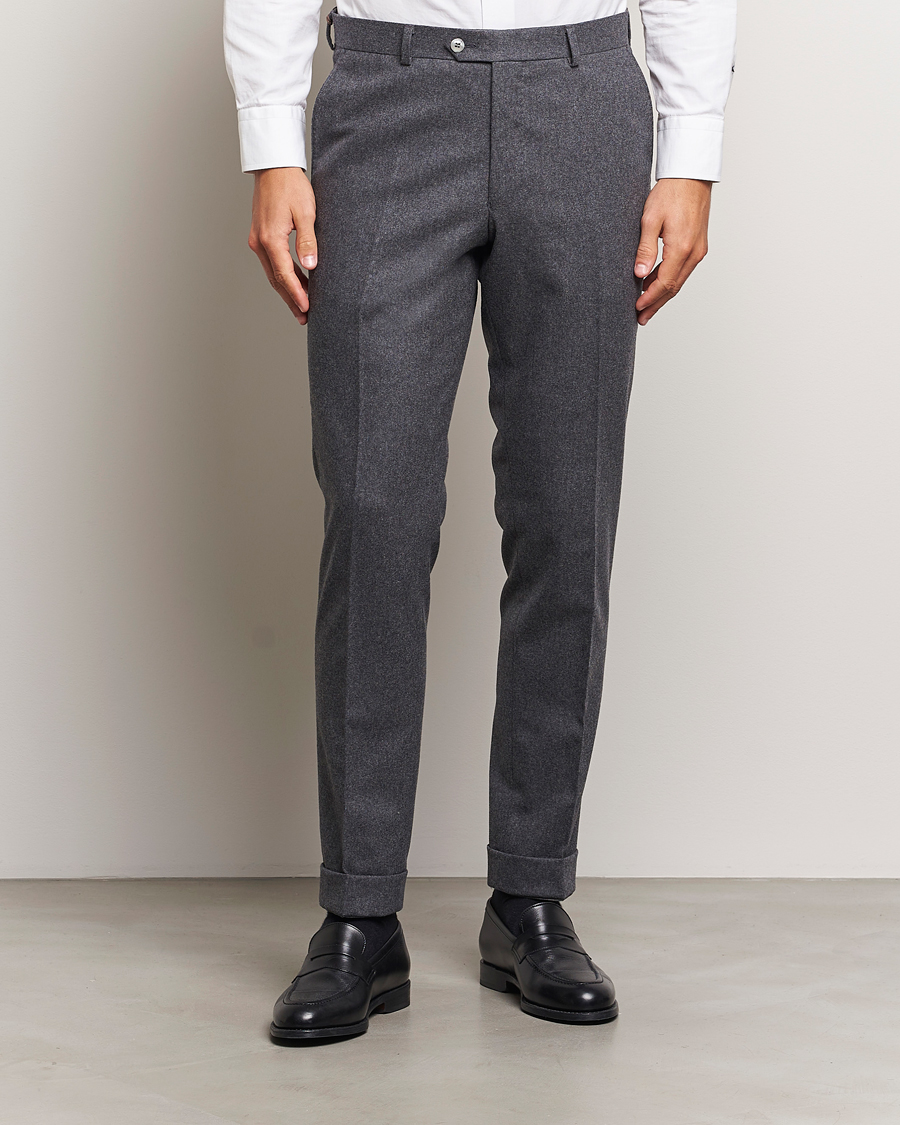 Herren | Hosen | Oscar Jacobson | Denz Turn Up Flannel Trousers Grey Melange