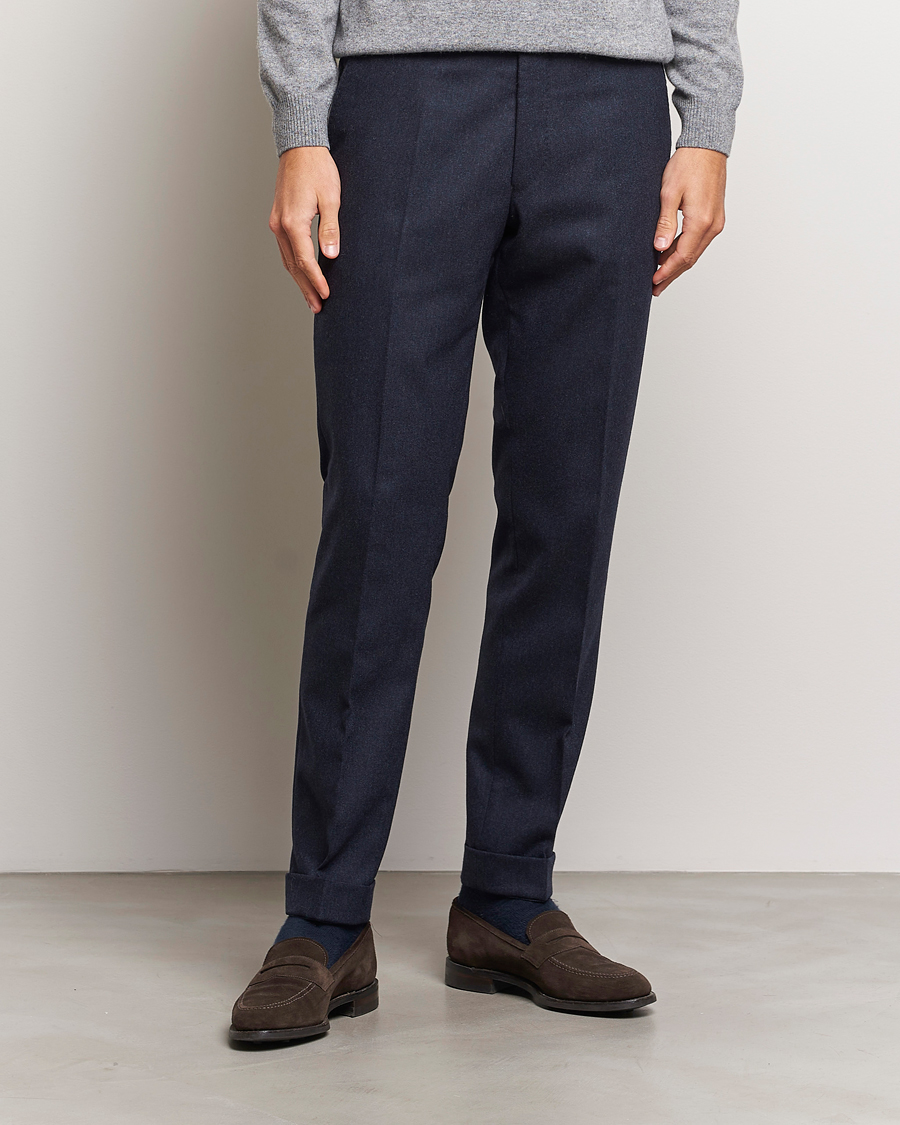 Herren | Hosen | Oscar Jacobson | Denz Turn Up Flannel Trousers Navy Melange